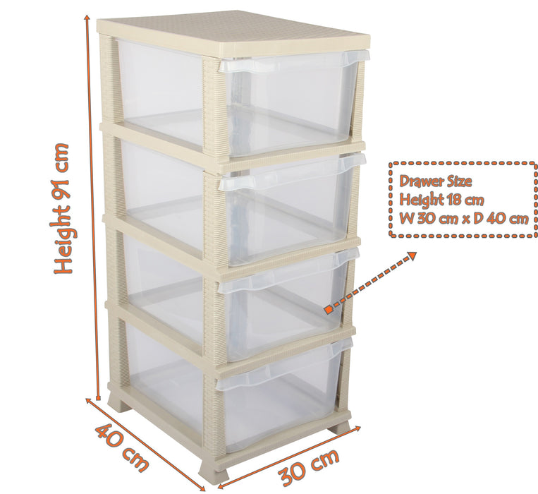 4 Clear Drawer Large Storage Tower