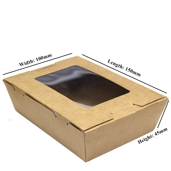 Kraft Take Away Food Box Container with Window.(Box of 150) (150 x 100 x 45 mm)