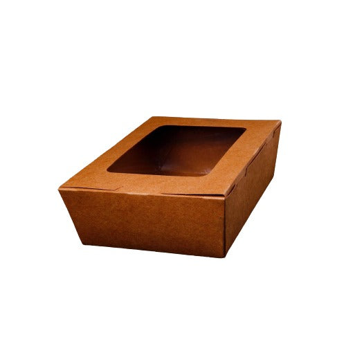 Kraft Take Away Food Box Container with Window.(Box of 120) (195 x 140 x 65 mm)
