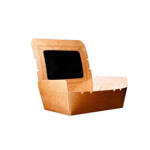 Kraft Take Away Food Box Container with Window.(Box of 150) (150 x 100 x 45 mm)