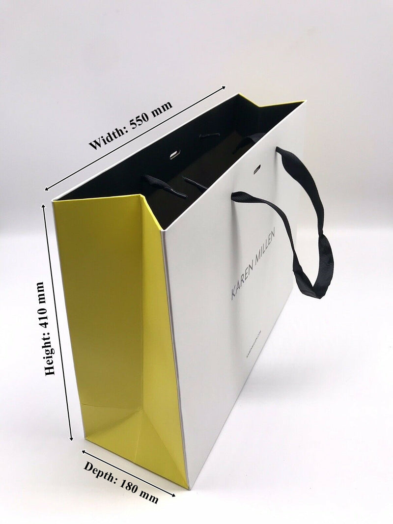 Karen Millen Large Gift Shopping Carrier Bags – Pack of 5, Strong & Durable with Black Ribbon Straps and Tie – 550 x 410 x 180 mm