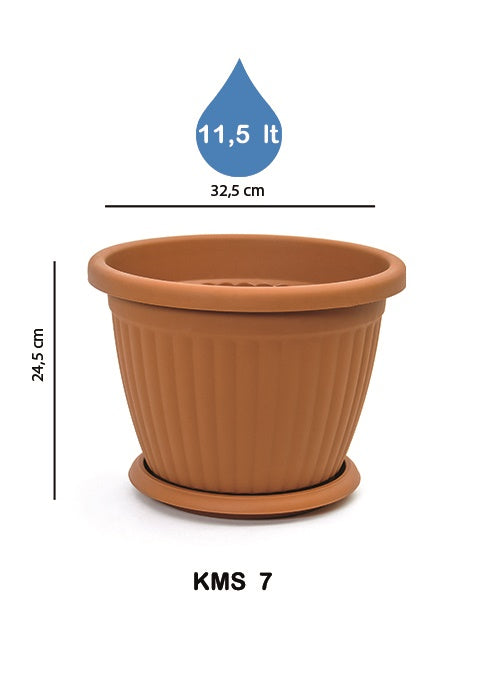Round Flower Pot and Saucer. Grooved Base In/Out Multibuy.