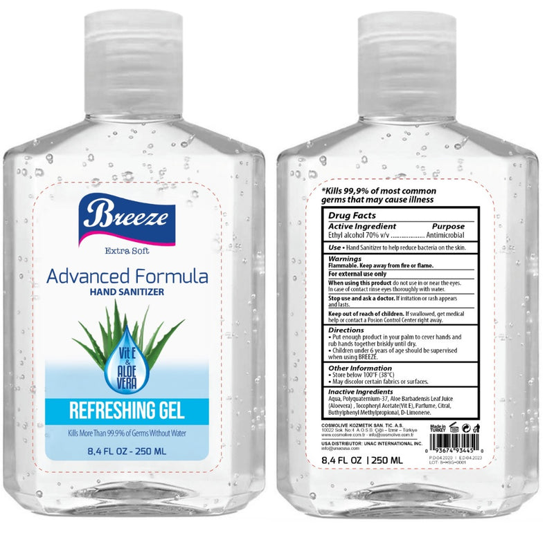 Hand Sanitiser Gel with Vitamin E & Aloe Vera - 250ml (Single)