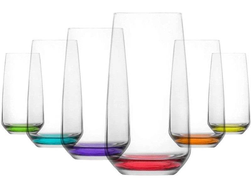 Coloured Base Hiball Tumbler Drinking Glasses. (Pack of 6) (480 cc/ml)