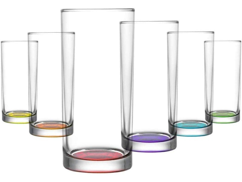 Coloured Tall Highball Drinking Glass Set. Cocktail Glasses.(Pack of 6) (295 ml)