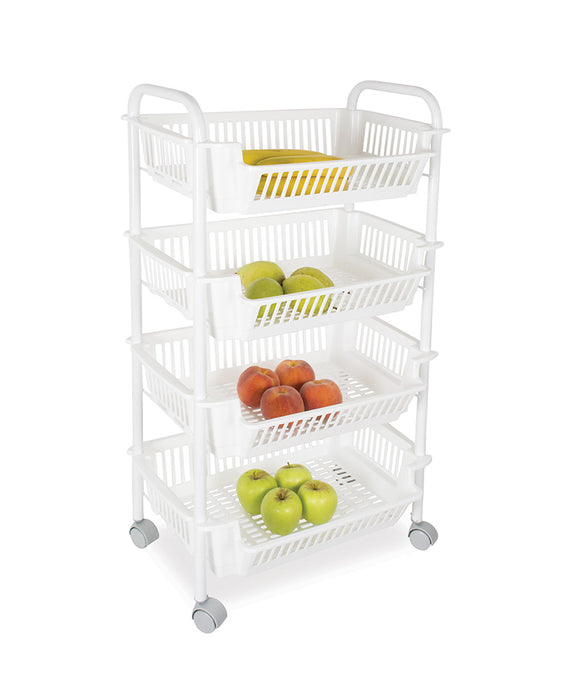 Kitchen Storage Trolley. 4 Tier Vegetable Rack on Wheels. Wheeled Shelf.