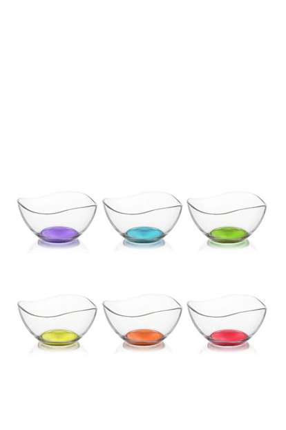Vibrant Coloured Base Glass Bowls - Set of 6 for Desserts, Ice Cream, and More!