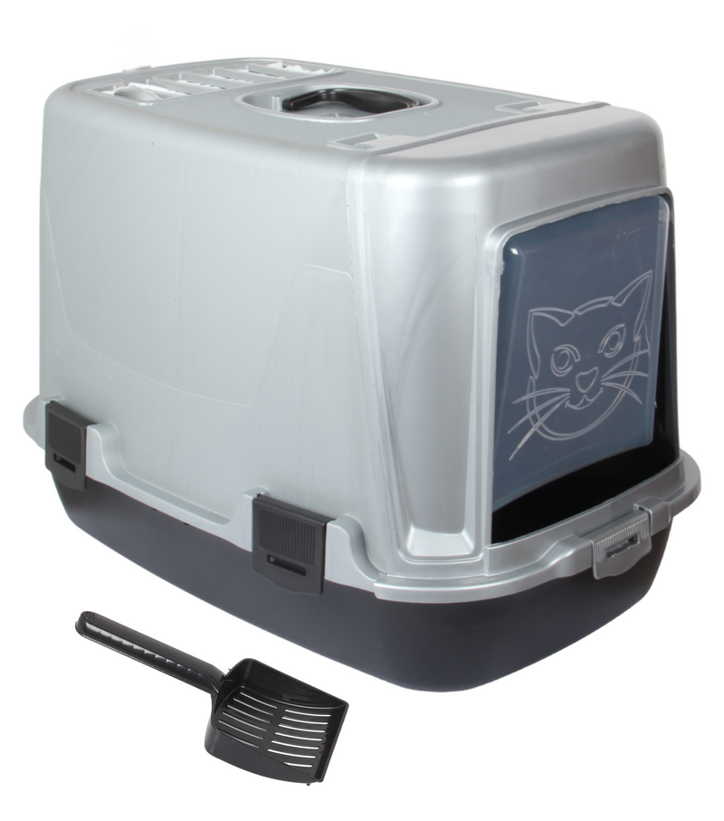Pet Hooded Litter Tray Box with Scoop. Carbon Filter Litter Box.