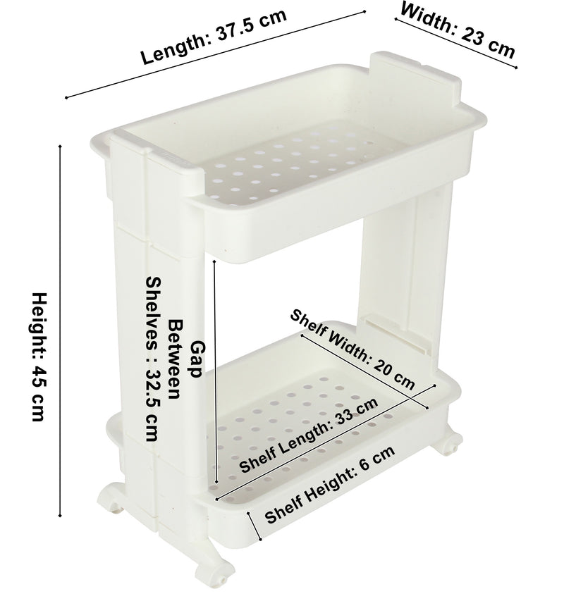 2 Tier Slide Out Troley Rack Shelf Holder with Wheel. Kitchen Bathroom Organizer.