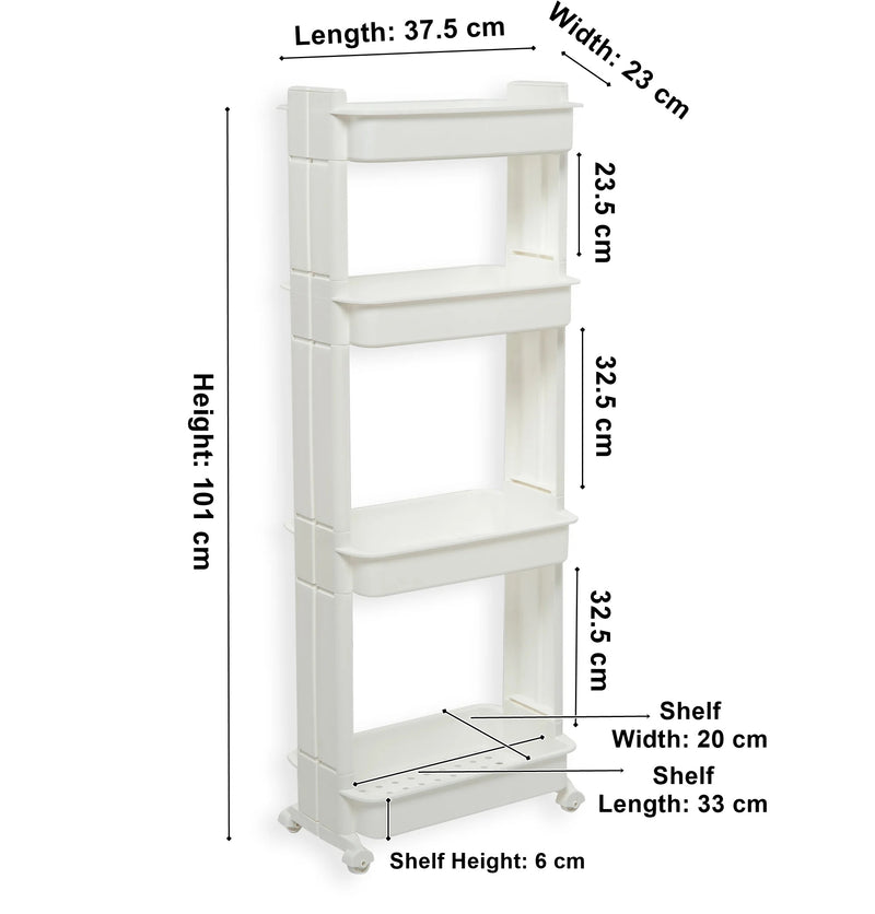 4 Tier Slide Out Troley Rack Shelf Holder with Wheel. Kitchen Bathroom Organizer.