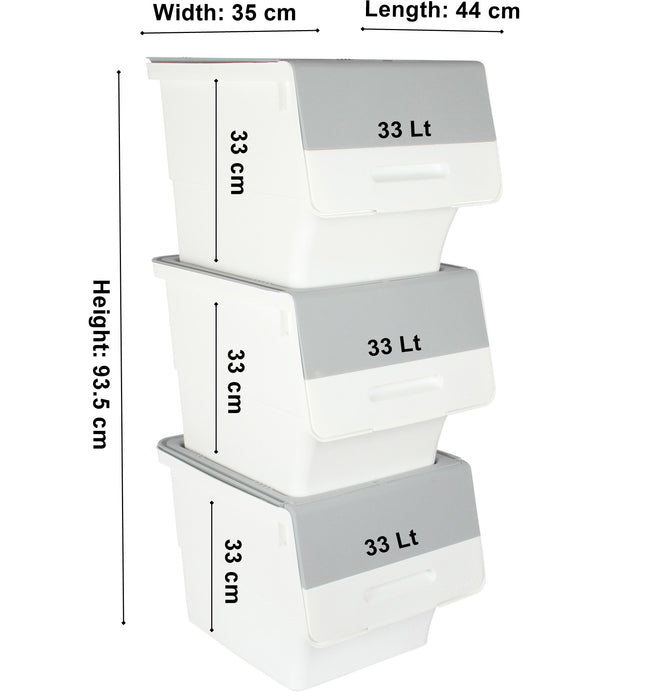 Large Stacking Pick Bin. Wheeled Box with Front Lid. (Set of 3 x 33L)