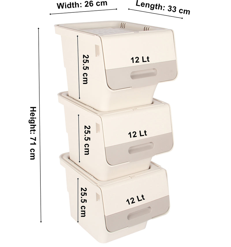 Storage Boxes. Multi Purpose Wheeled Organizer Box with Front Lid. (3 x 12L)