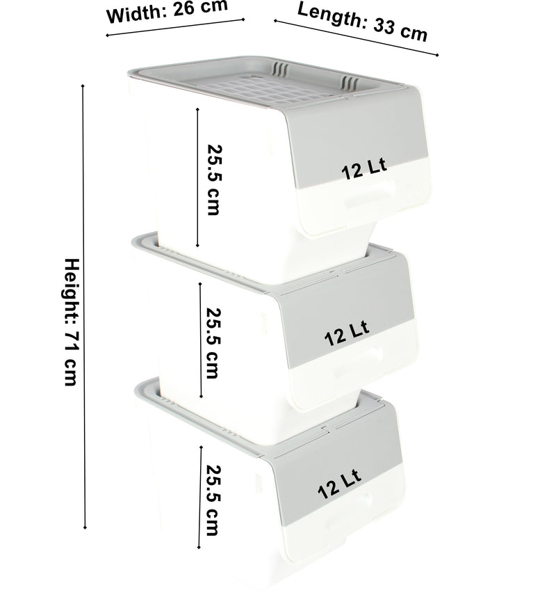 Storage Boxes. Multi Purpose Wheeled Organizer Box with Front Lid. (3 x 12L)