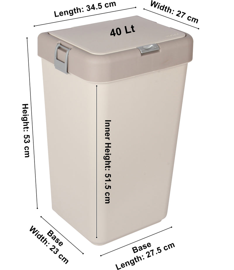 Push-Button Laundry Basket Bin. Single Compartment 40 Liter Storage.