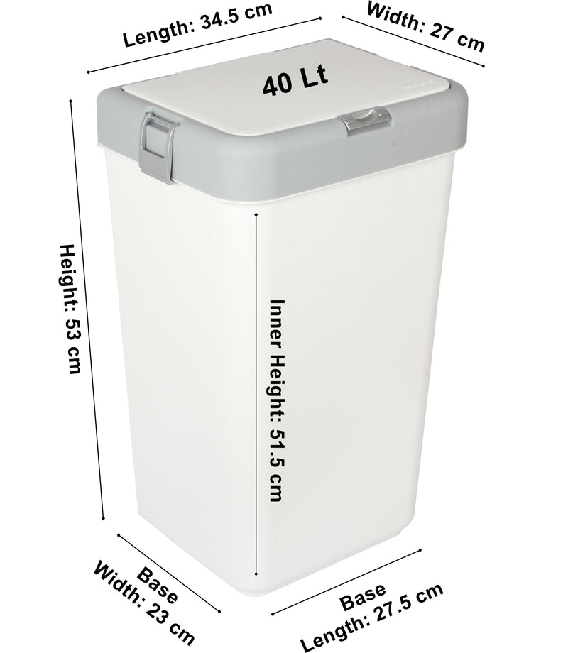 Push-Button Laundry Basket Bin. Single Compartment 40 Liter Storage.