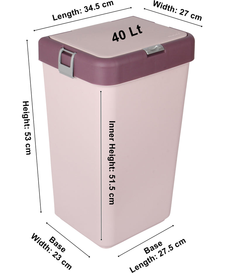 Push-Button Laundry Basket Bin. Single Compartment 40 Liter Storage.