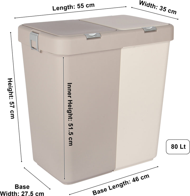 80L Dual Compartment Kitchen Rubbish Bin Waste Recycling And Laundry Basket.