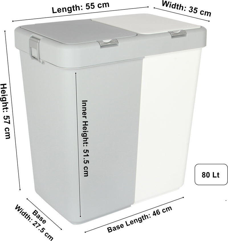 80L Dual Compartment Kitchen Rubbish Bin Waste Recycling And Laundry Basket.
