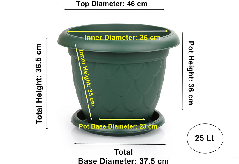 Plastic Round Flower Pot and Saucer. Waterdrop Decor In/Out Planter Plant Pot.