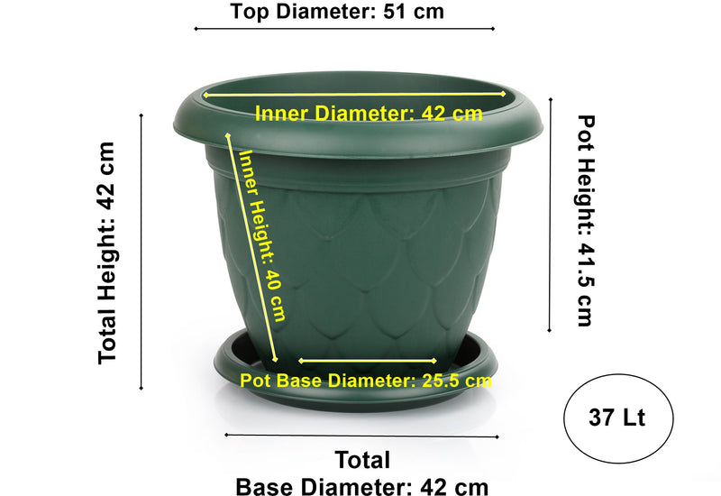 Plastic Round Flower Pot and Saucer. Waterdrop Decor In/Out Planter Plant Pot.