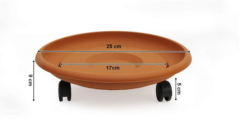 Movable Planters with Wheels. Round Caddy Plant Mover Stand Tray Saucer. (Terra Cotta)