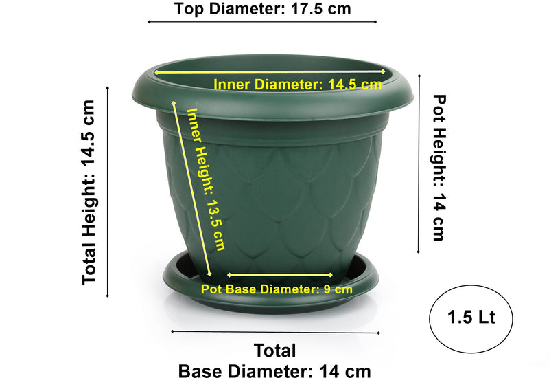 Plastic Round Flower Pot and Saucer. Waterdrop Decor In/Out Planter Plant Pot.