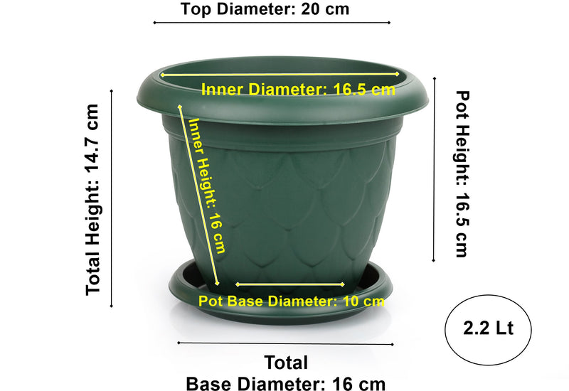 Plastic Round Flower Pot and Saucer. Waterdrop Decor In/Out Planter Plant Pot.
