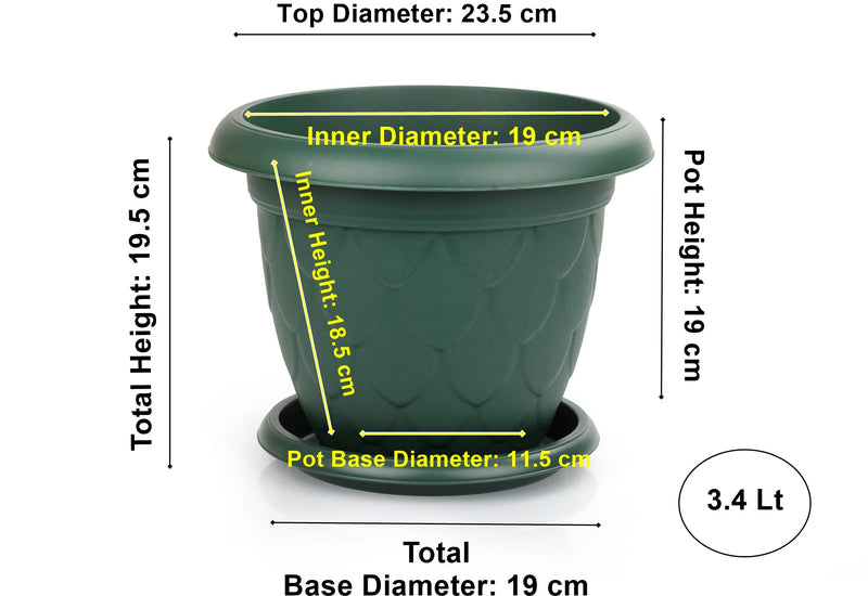 Plastic Round Flower Pot and Saucer. Waterdrop Decor In/Out Planter Plant Pot.