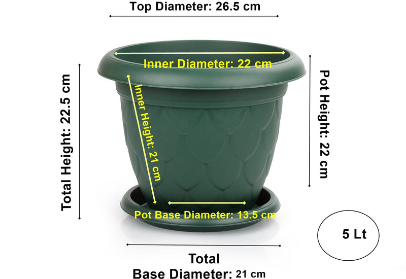 Plastic Round Flower Pot and Saucer. Waterdrop Decor In/Out Planter Plant Pot.