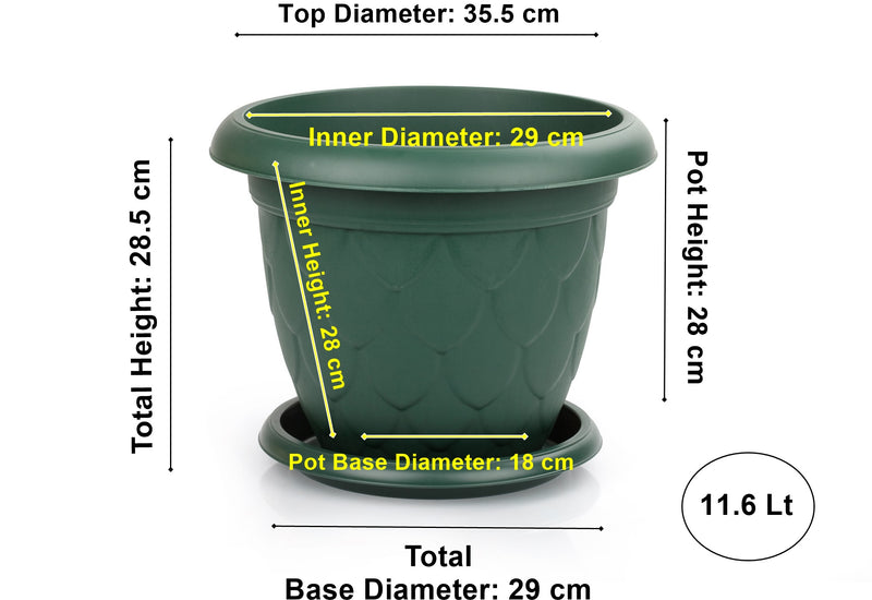 Plastic Round Flower Pot and Saucer. Waterdrop Decor In/Out Planter Plant Pot.