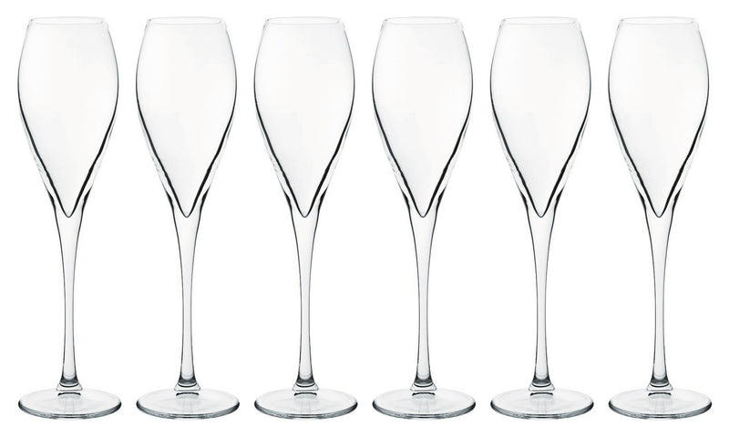 Champagne Flute Glasses Set. Long Stem Prosecco Flutes. (Pack of 6) (225 cc/ml)