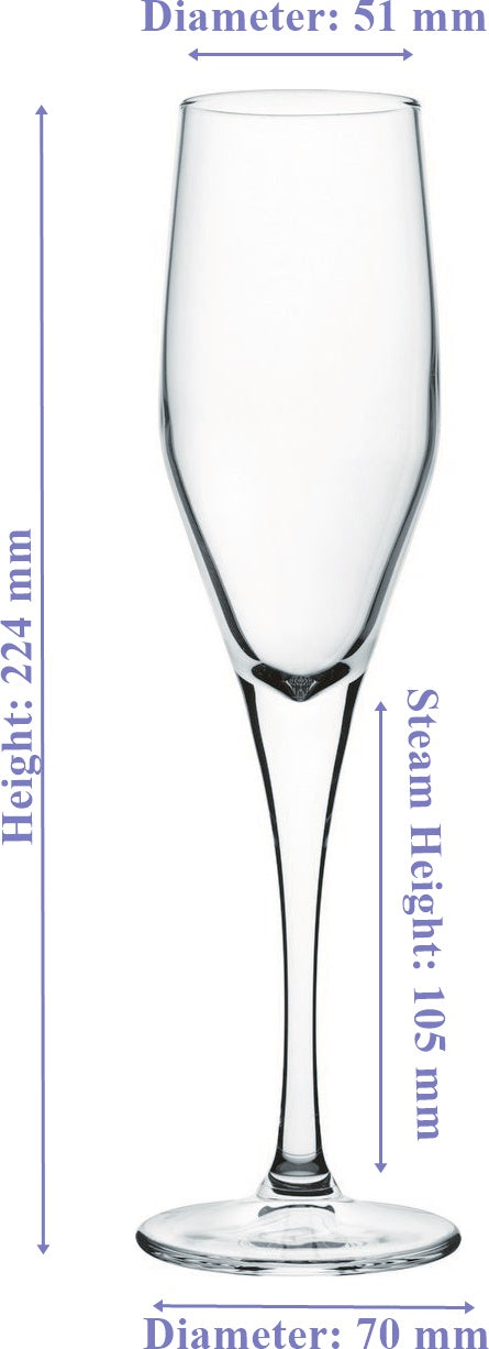 Pasabahce Dream Champagne Flute Glasses Set. Pack of 6. ( 22 cl. )