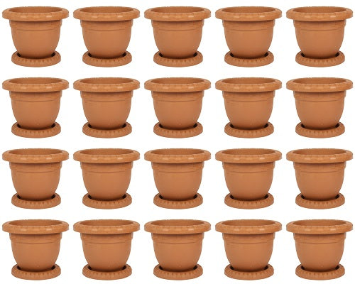 Plastic Round Flower Plant Pot & Saucer Planter. (Pack of 20)