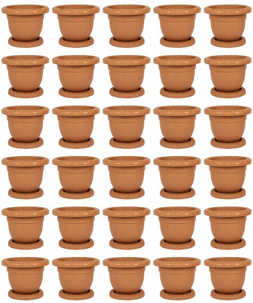 Plastic Round Flower Plant Pot & Saucer Planter. (Pack of 30) (No: 2)