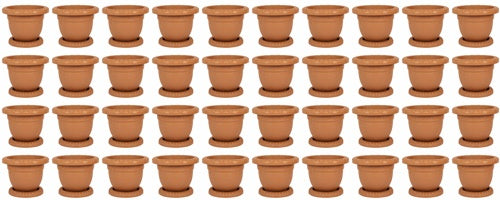 Plastic Round Flower Plant Pot & Saucer Planter. (Pack of 40) (No: 2)