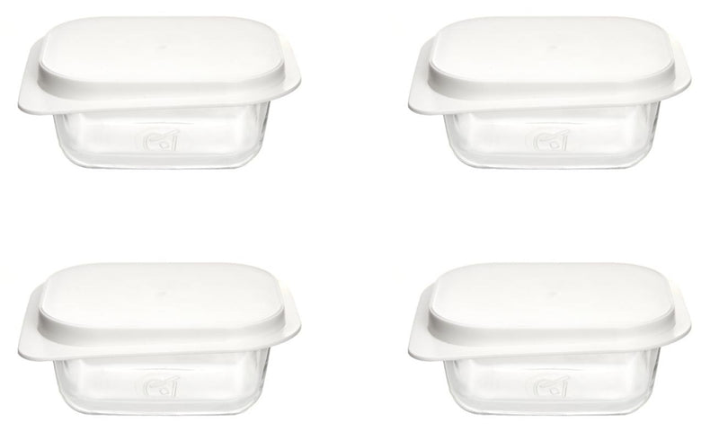 4x Glass Food Storage Container. Butter Dish with Lid. (405 cc/ml)