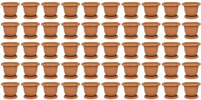 Plastic Round Flower Plant Pot & Saucer Planter. (Pack of 50) (No: 2)