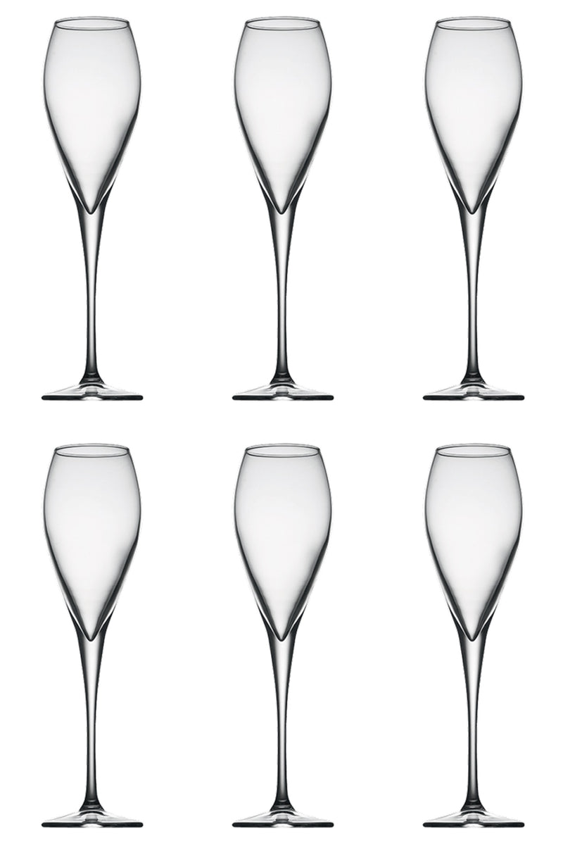 Champagne Flute Glasses Set. Long Stem Prosecco Flutes. (Pack of 6) (225 cc/ml)