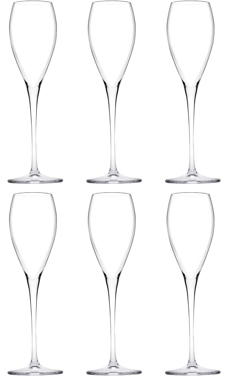 Champagne Glasses. Long Steam Prosecco Flute. Fine Rim. (Pack of 6) (225 ml).