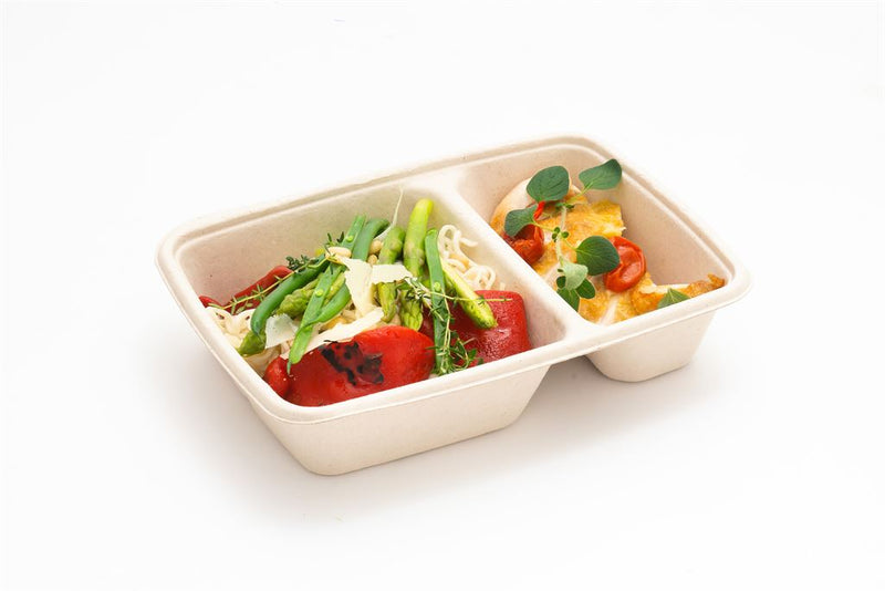 Sabert 2 Comp. Rect. Pulp Container. PUL46229 (800ml) (16 x 23 cm) (Box of 300)