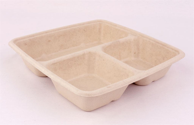 Sabert 3 Comp. Square Pulp Container. PUL49348 (900ml) (23 x 23 cm) (Box of 300)