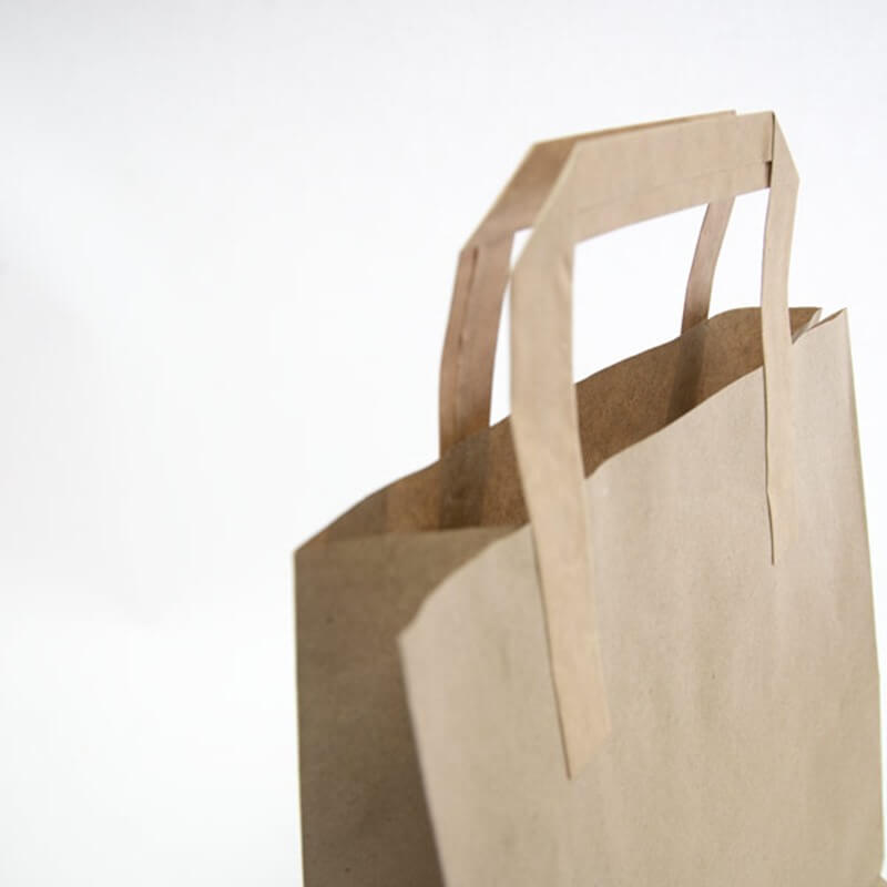 Pure Kraft Small Paper Tape Handle Food Take Away Carriers Bag. (Box of 250)