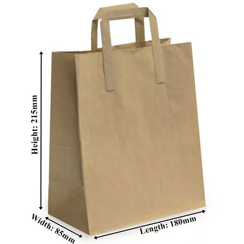 Pure Kraft Small Paper Tape Handle Food Take Away Carriers Bag. (Box of 250)