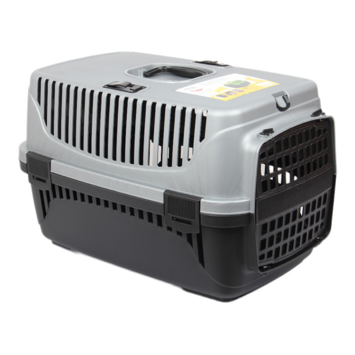 Plastic Pet Carrier. Pet Carrying Case. (Black & Grey)