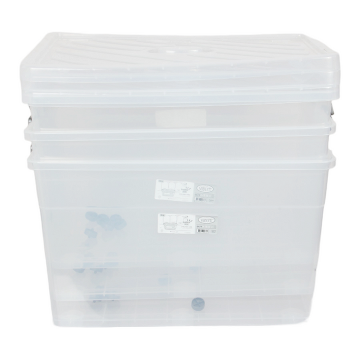 70 Litre Extra Large Storage Box with Lid. Wheeled Organizing Box. Stackable Box.