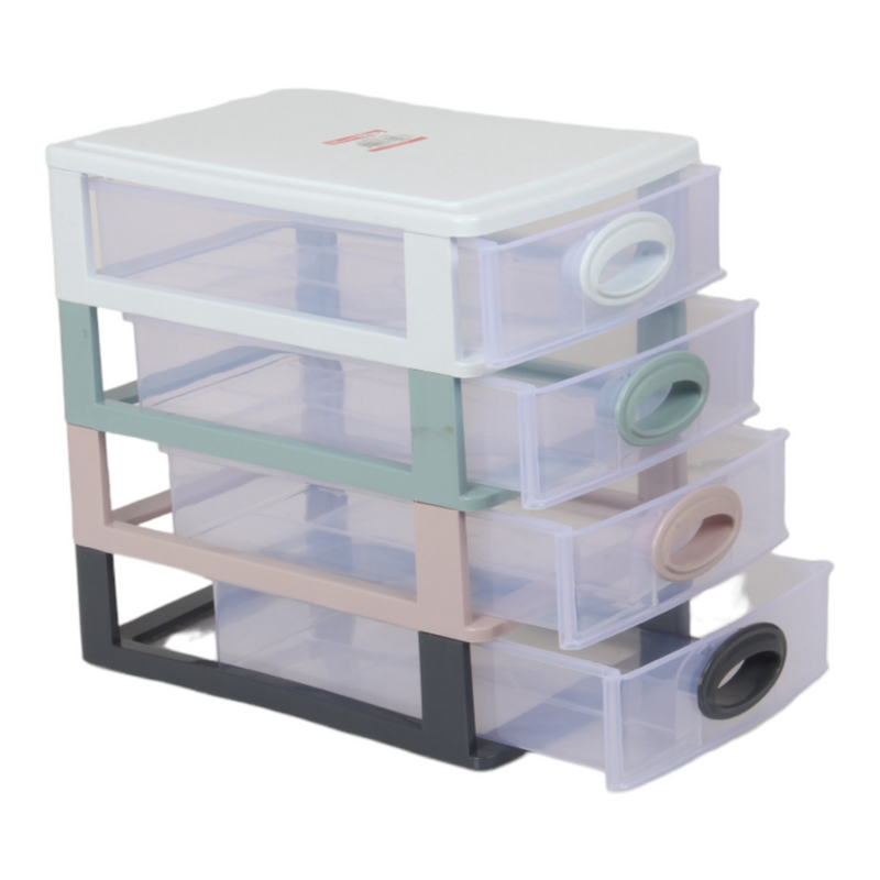 4 Tier Drawer Storage Unit. Transparent Desktop Drawer.
