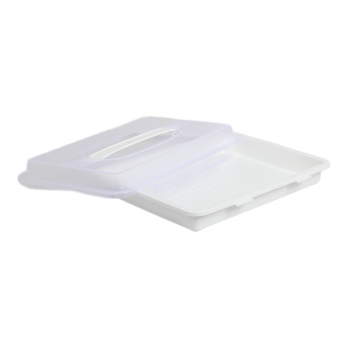 Rectangular Cake Carrier. Plastic Food Storage Box. (White)