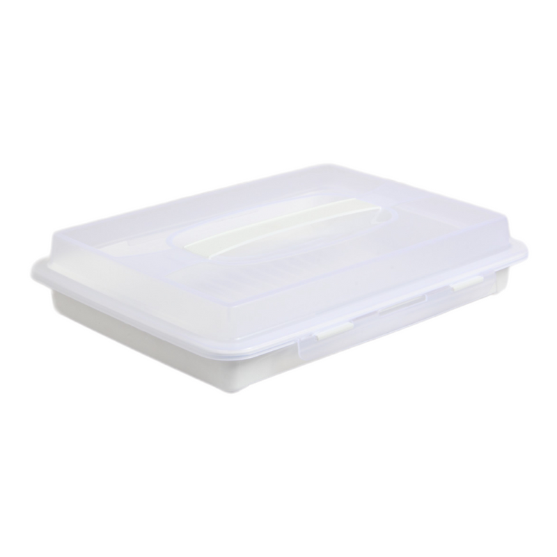 Rectangular Cake Carrier. Plastic Food Storage Box. (33.5x6.5x26cm)(White)