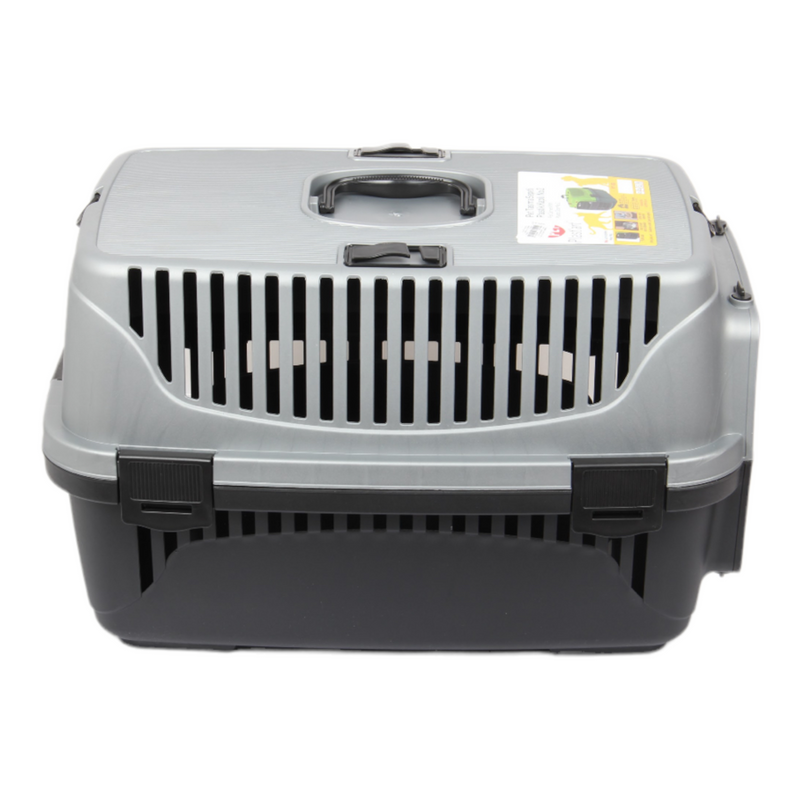 Plastic Pet Carrier. Pet Carrying Case. (Black & Grey)
