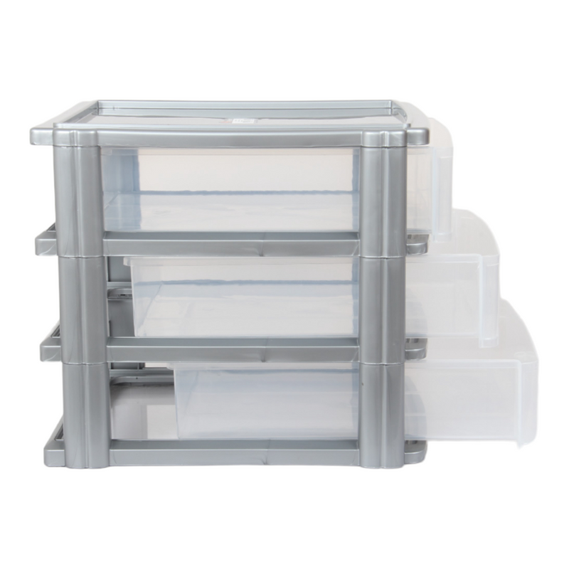 A4 Size Storage Drawers. 3 Tier Desktop Organiser. (Grey)